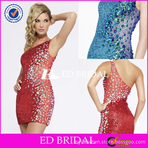 Designer Sequin Fabric One Shoulder Side See Through Mini Girls Party Dresses